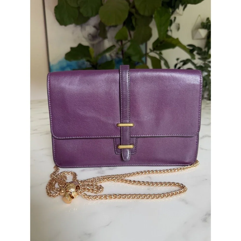 COACH LEGACY LEATHER SLIM CLUTCH BRASS BLACK VIOLET PURPLE F50509 Crossbody Bag
